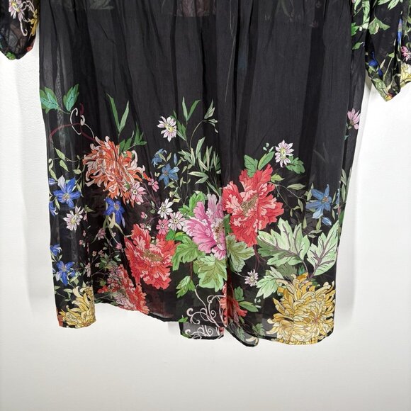 Johnny Was Womn XL Black Floral Cotton Silk Sheer Metalli Notte A-Line Dress NWT - Picture 5 of 14